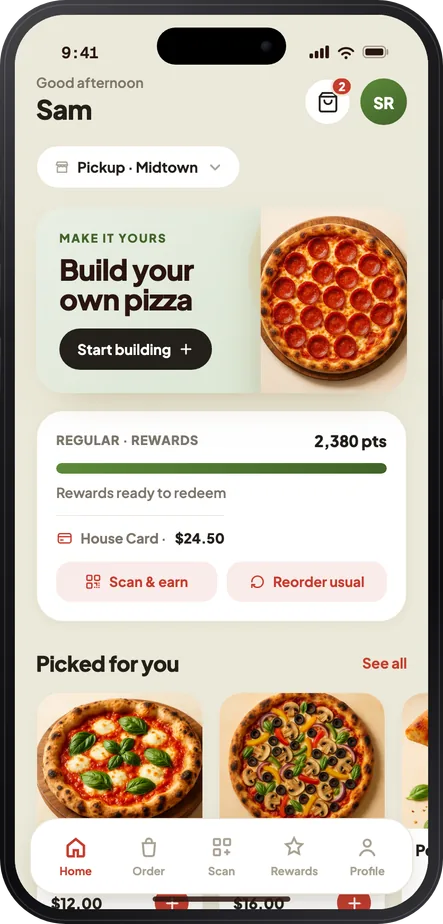 The fresh direction — daylight palette, build-your-own hero, rewards up front
