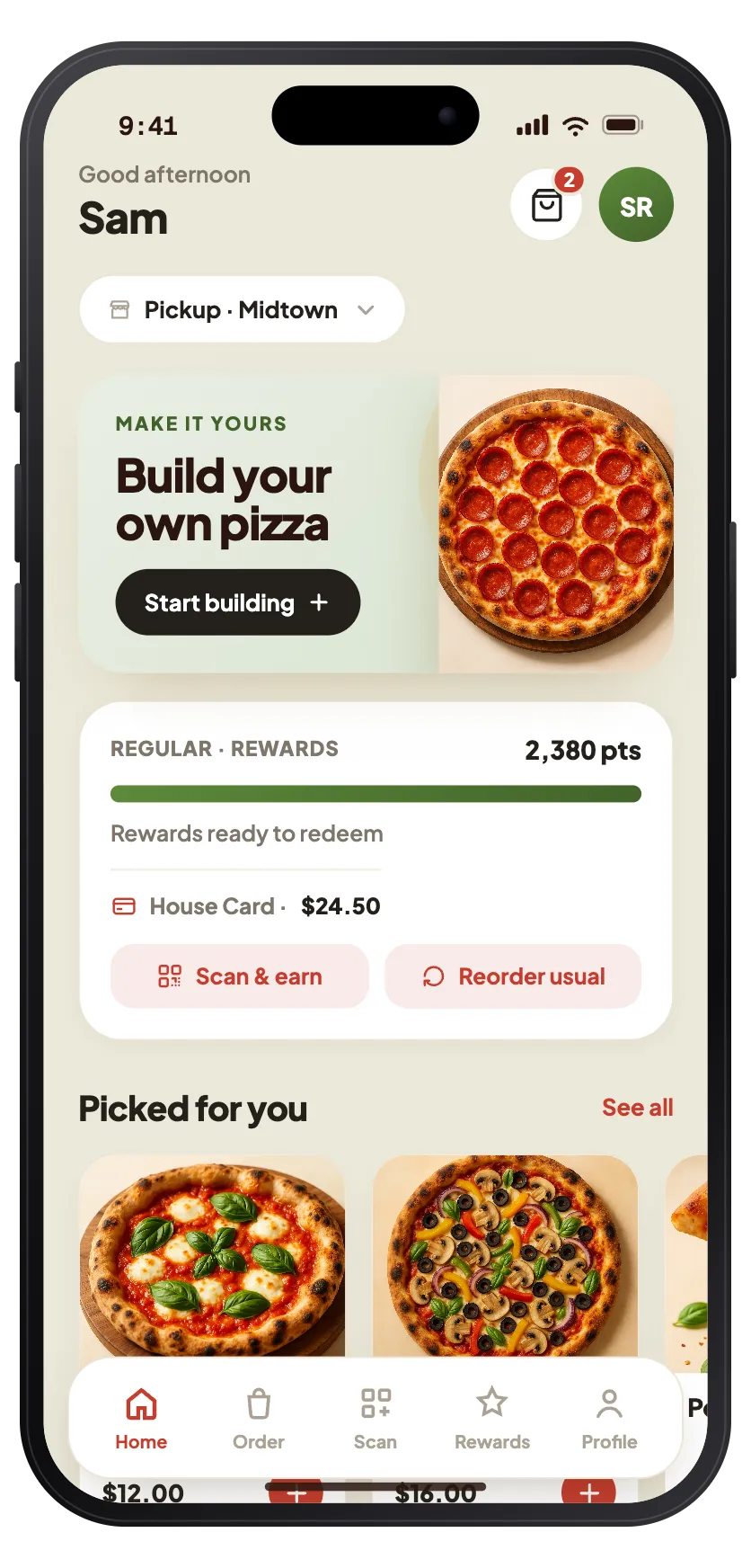 The pizza brand, fresh — daylight and greens